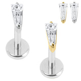 Titanium Internally Threaded Labrets 1.2mm - Titanium Jewelled Tapered Baguette
