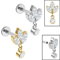 Titanium Internally Threaded Labrets 1.2mm - Titanium Marquise Ivy Leaves Trio and Solitaire Top