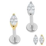 Titanium Internally Threaded Labrets 1.2mm - Titanium Single Jewelled Marquise