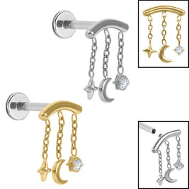 Titanium Internally Threaded Labrets 1.2mm - Titanium Starry Night