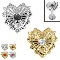 Titanium Claw Set Radiant Jewelled Heart Top for Internal Thread shafts in 1.2mm