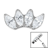 Titanium Threadless (Bend fit) Claw Set 4 CZ Jewel Marquise Fan