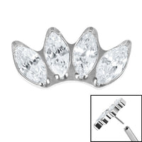 Titanium Threadless (Bend fit) Claw Set 4 CZ Jewel Marquise Fan