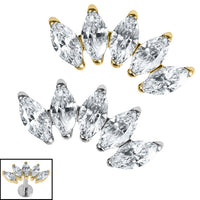 Titanium Threadless (Bend fit) Titanium Claw Set 5 Jewelled Marquise Fan