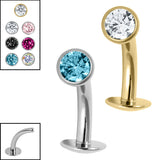Titanium Threadless Floating Navel Bar - Titanium Bezel Set Jewelled Ball 1.6mm