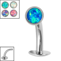 Titanium Threadless Floating Navel Bar - Titanium Bezel Set Opal Disk1.6mm