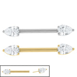 Titanium Threadless Jewelled Pear Drop Nipple Bar