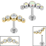 Titanium Threadless Labrets - Titanium (Bend-fit) (Infinity) Bezel Set 5 Jewel Crescent