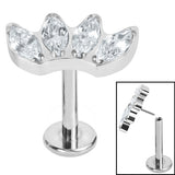 Titanium Threadless Labrets - Titanium (Bend-fit) Claw Set 4 CZ Jewel Marquise Fan