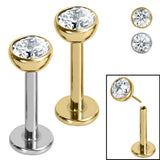 Titanium Threadless Labrets - Gold Titanium (Bend-fit) Bezel Set Jewelled Balls
