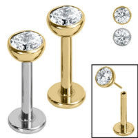 Titanium Threadless Labrets - Gold Titanium (Bend-fit) Bezel Set Jewelled Balls