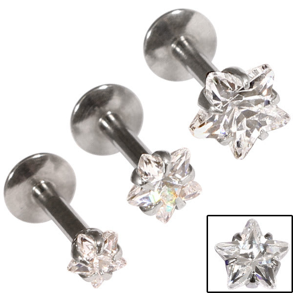 Steel Triple Piercing - Internally Threaded Claw Set Jewelled Star Lab ...