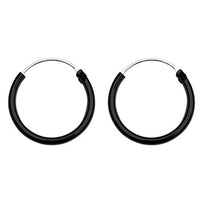 Black Coated Sterling Silver Hoops - Earrings