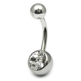 Titanium Single Jewelled Belly Bars 14mm Mirror Polish
