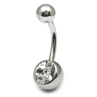 Titanium Single Jewelled Belly Bars 14mm Mirror Polish