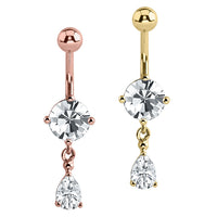 Belly Bar -Steel Jewelled Pear Drop