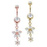Belly Bar -Steel Drop Flowers Jewelled