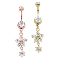 Belly Bar -Steel Drop Flowers Jewelled