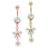 Belly Bar -Steel Drop Flowers Jewelled