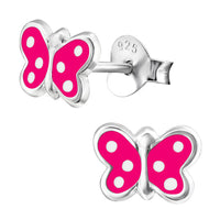 Sterling Silver Pink Butterfly with White Spots Ear Stud Earrings
