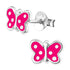 Sterling Silver Pink Butterfly with White Spots Ear Stud Earrings