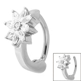 Steel Huggie Belly Clicker Ring - Jewelled Daisy Flower