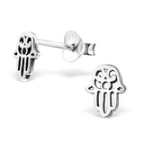 Sterling Silver Hamsa Hand Ear Stud Earrings