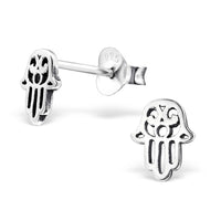 Sterling Silver Hamsa Hand Ear Stud Earrings
