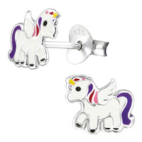 Sterling Silver Winged Unicorn Ear Stud Earrings