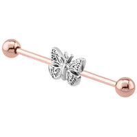 Rose Gold Steel Industrial Scaffold Barbell with Butterfly
