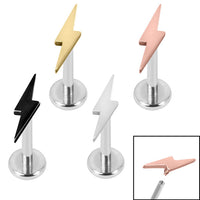 Titanium Internally Threaded Labrets 1.2mm - Steel Lightning Bolt