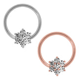 Steel BCR with Steel Claw Set Jewelled Flower - Nipple Ring