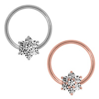 Steel BCR with Steel Claw Set Jewelled Flower - Nipple Ring