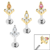 Titanium Internally Threaded Labrets 1.2mm - Steel Claw Set CZ Marquise Jewelled Asia Trinity