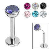 Titanium Threadless Labrets - Titanium (Bend-fit) Bezel Set Jewelled Balls 0.8mm Gauge
