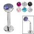 Titanium Threadless Labrets - Titanium (Bend-fit) Bezel Set Jewelled Balls 0.8mm Gauge