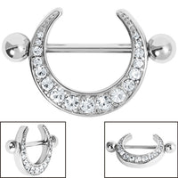 Steel Jewelled Crescent Moon Nipple Shield with Steel Bar