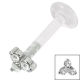 Bioflex Push-fit Labret with Steel Claw Set Jewelled Trinity