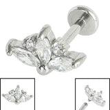 Titanium Internally Threaded Labrets 1.2mm - Steel Claw Set 3 Jewelled Marquise Sunset