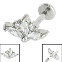 Titanium Internally Threaded Labrets 1.2mm - Steel Claw Set 3 Jewelled Marquise Sunset