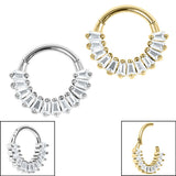 Gold Plated Steel Claw Set Multi-Baguette Hinged Clicker Ring