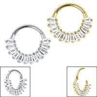 Gold Plated Steel Claw Set Multi-Baguette Hinged Clicker Ring
