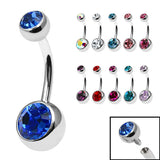 Titanium Internal Thread Double Jewelled Belly Bar 12mm