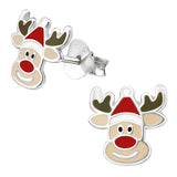 Sterling Silver Rudolph the Red Nose Reindeer Ear Stud Earrings