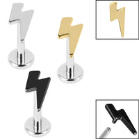 Titanium Internally Threaded Labrets 1.2mm - Titanium Lightning Bolt