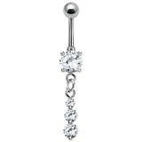 Belly Bar - Claw Set CZ Jewelled with Claw Set Triple Jewelled Charm