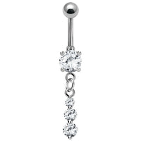 Belly Bar - Claw Set CZ Jewelled with Claw Set Triple Jewelled Charm