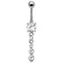 Belly Bar - Claw Set CZ Jewelled with Claw Set Triple Jewelled Charm