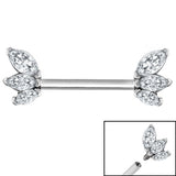 Steel Internal Thread Claw Set Triple Jewelled Marquise Fan Nipple Bar