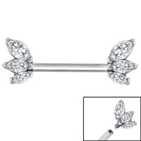 Steel Internal Thread Claw Set Triple Jewelled Marquise Fan Nipple Bar